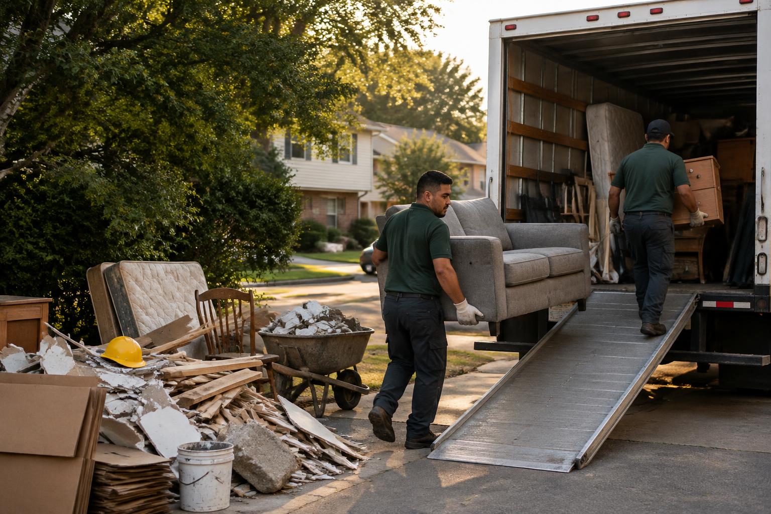 Argota truck being loaded with furniture and construction debris at a New Jersey home